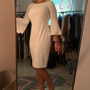 White Long flare sleeved dress